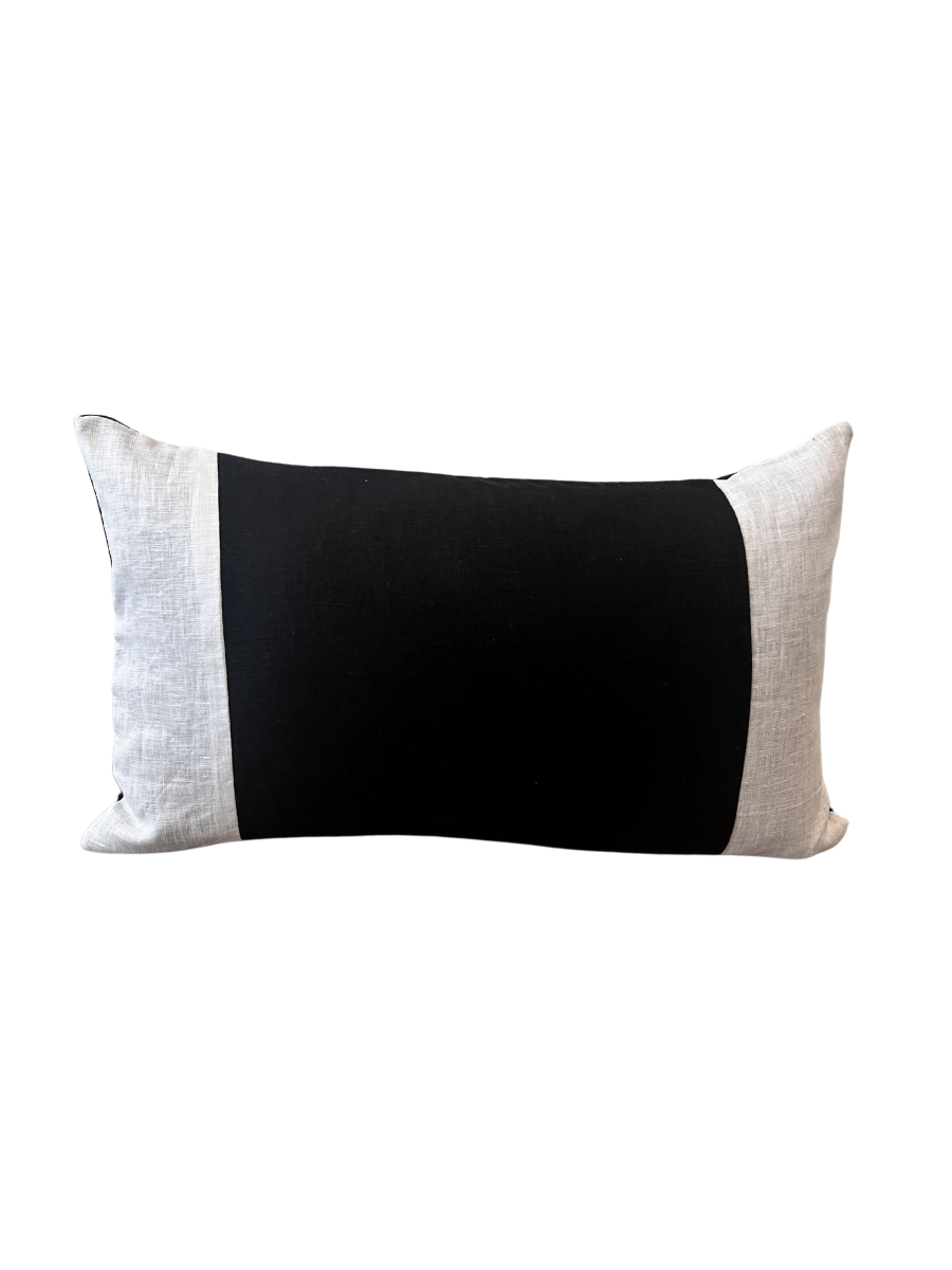 Rectangolo luxe linen cushion cover - Black & Ivory