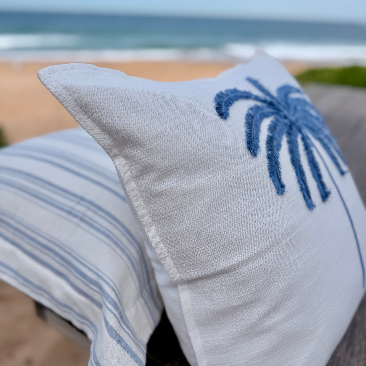 Palma Cushion Cover - Blue on Ivory