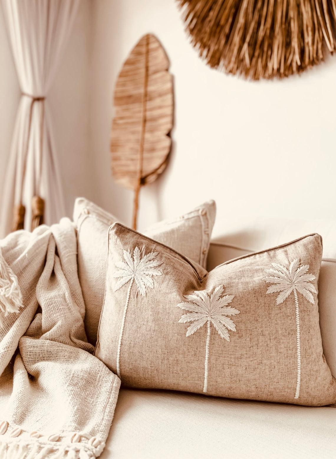 Palm Love Cushion and Cowrie Wall Art Set