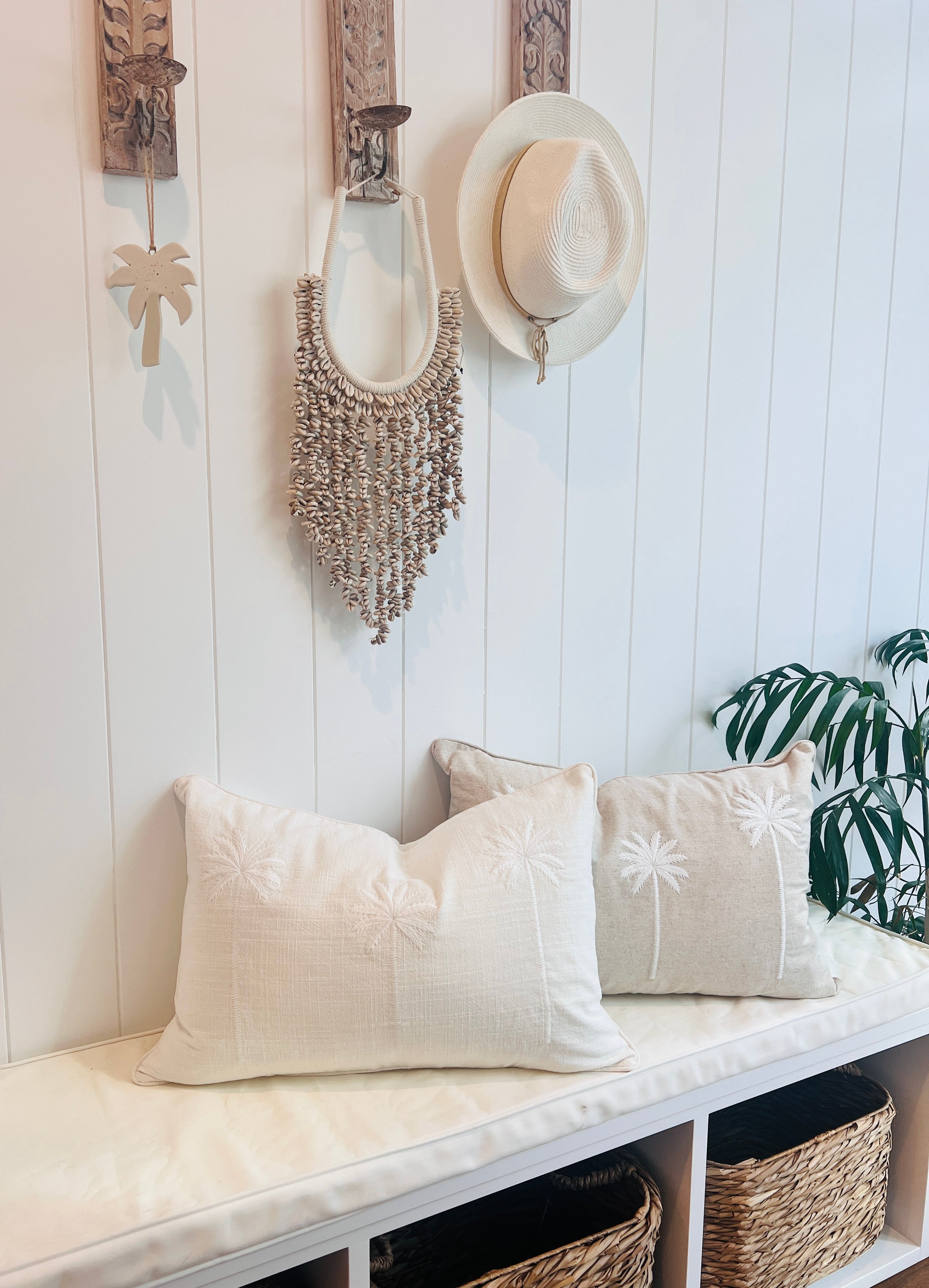 Palm Love Cushion and Cowrie Wall Art Set