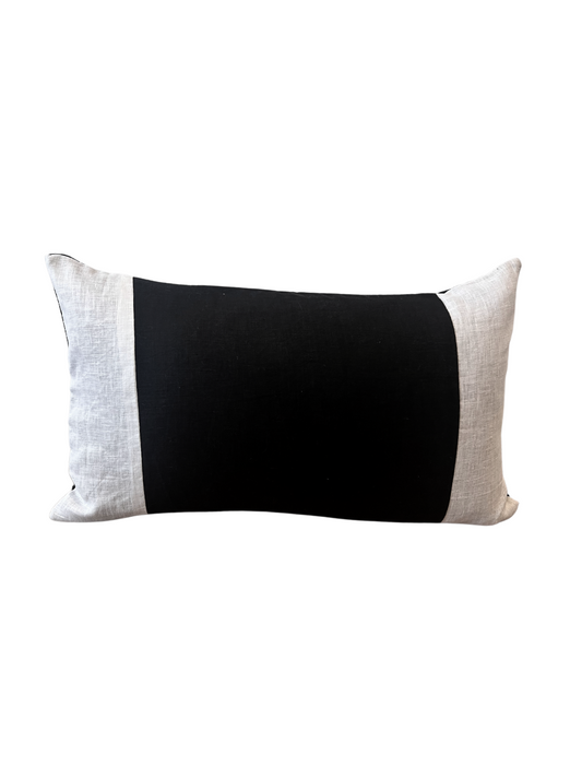 "Rectangolo" luxe linen cushion - Black & Ivory - NEW!