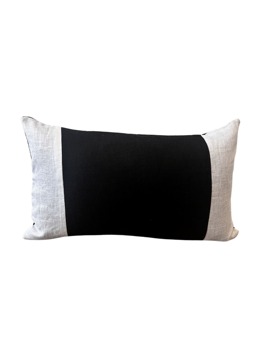 "Rectangolo" luxe linen cushion cover - Black & Ivory - NEW!