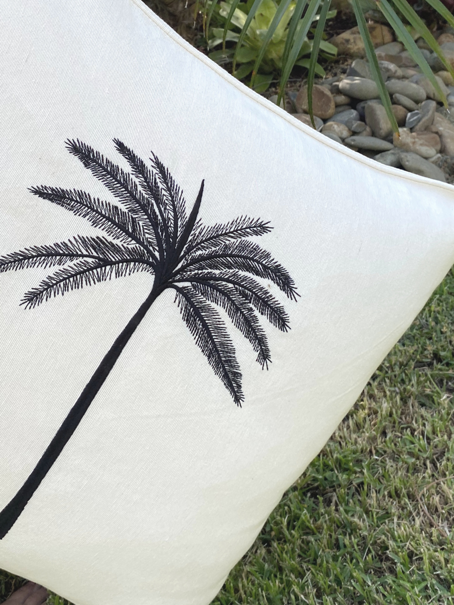 Grand Palm Cushion - Black Palm on White