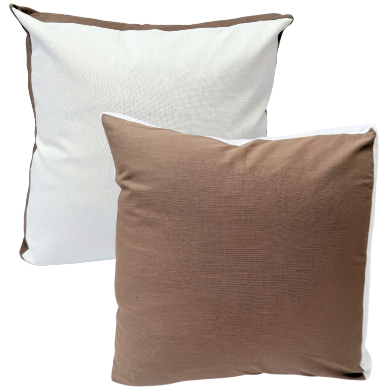 Two cushion, one white and one brown.