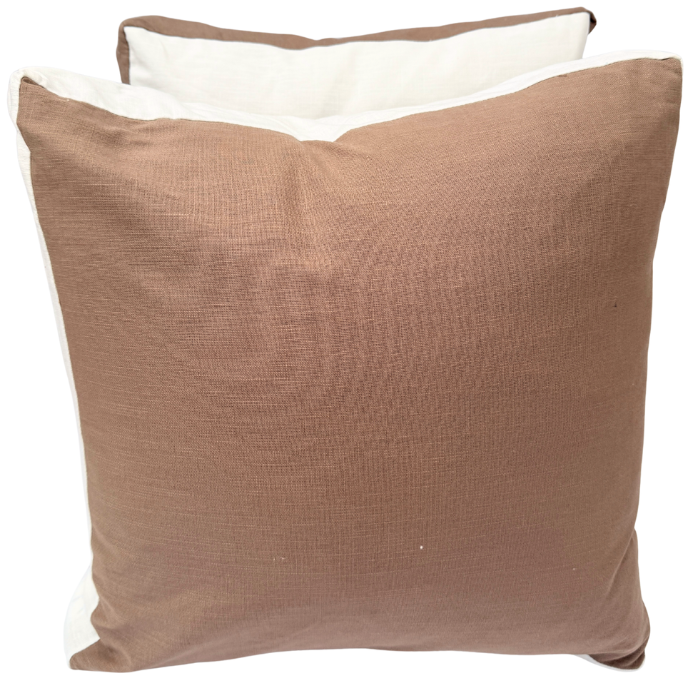 Brown cushion with white inner lining.