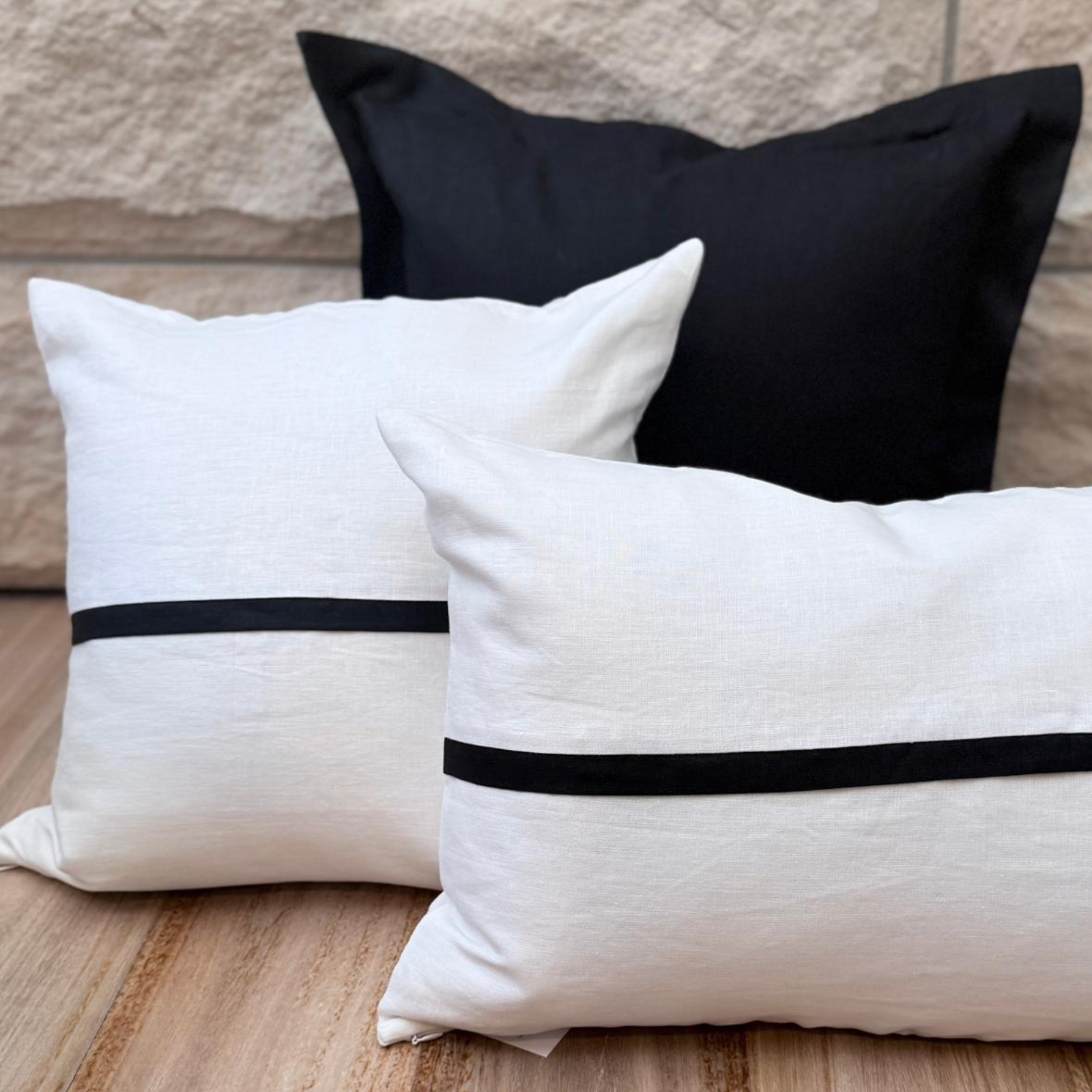 Capri Collection - Black/Ivory set of three cushions - New!