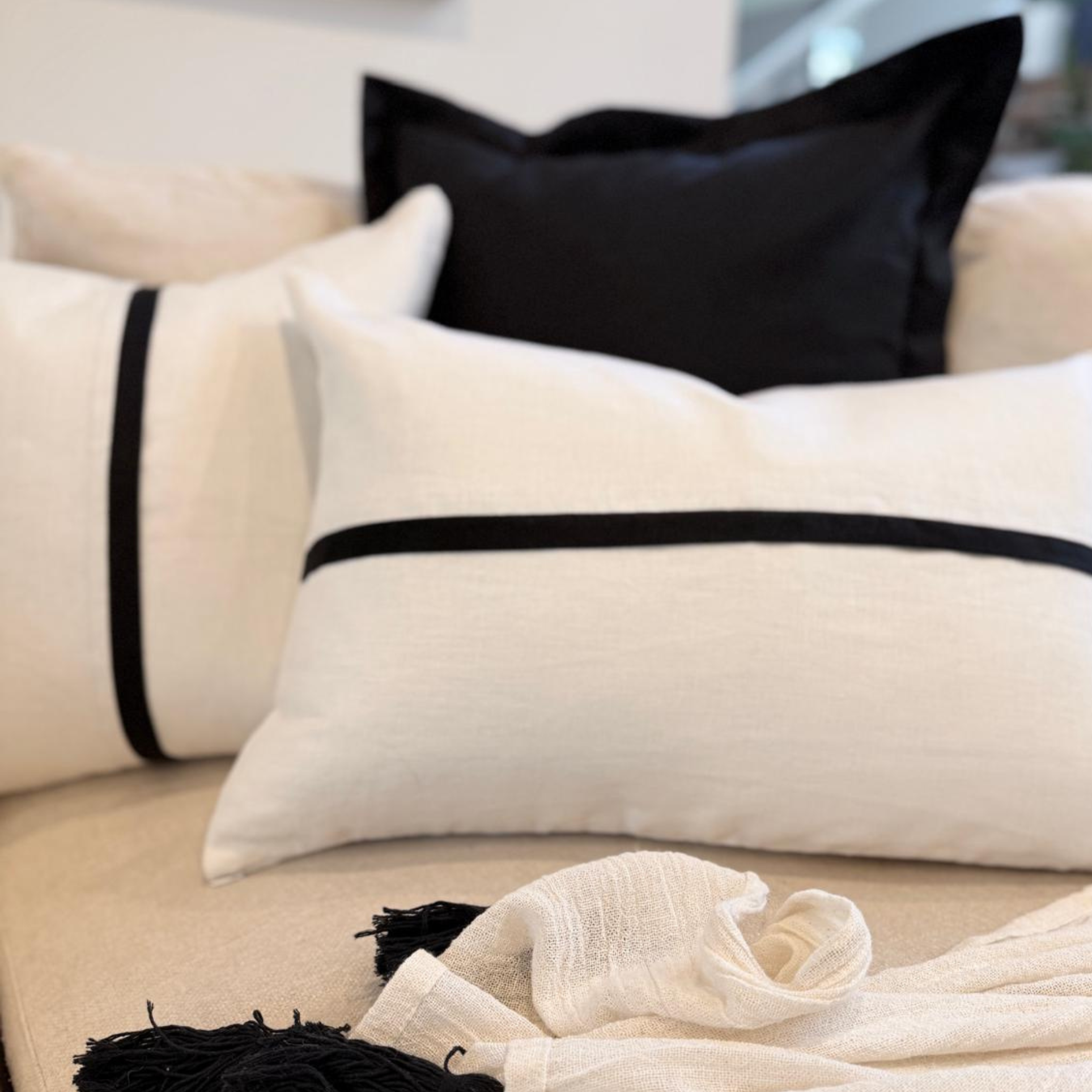 Capri Collection - Black/Ivory set of three cushions - New!