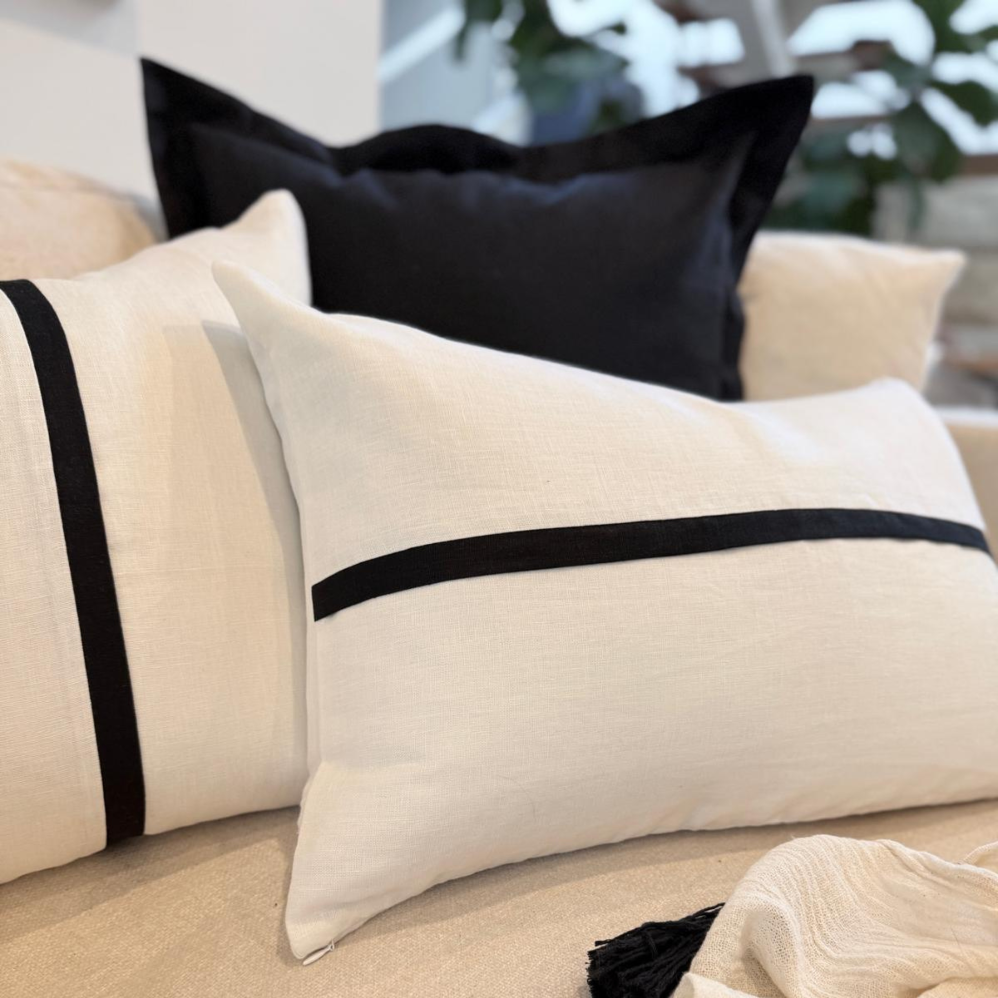 Capri Collection - Black/Ivory set of three cushions - New!