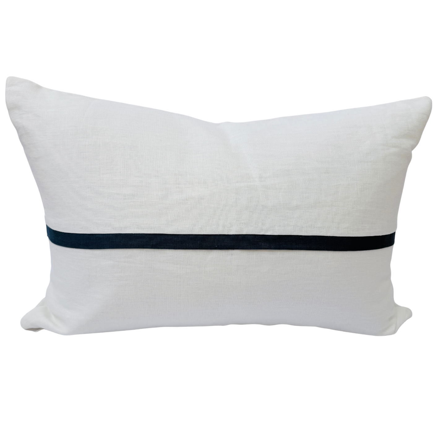 White cushion with a black band