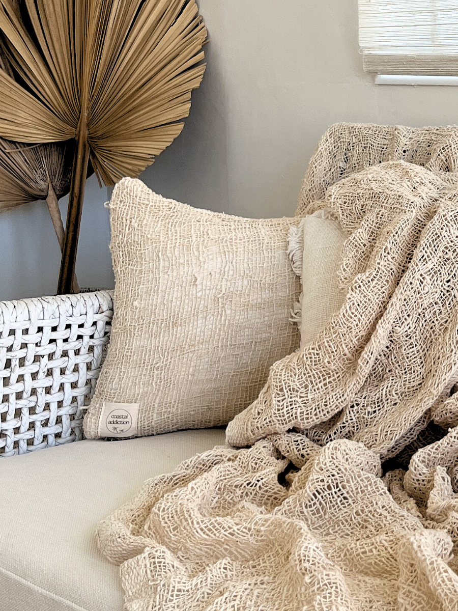 Coastal Natural Woven Cushion & Throw Set - New!