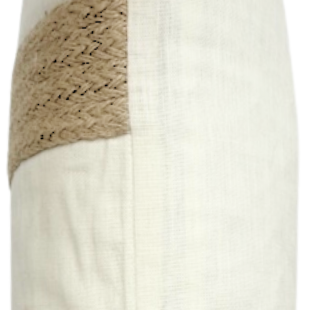 White blanket with brown woven ends.