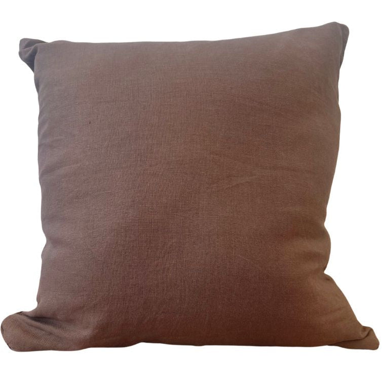 A square-shaped dark chocolate brown fine-linen scatter cushion with a visible textured pattern.