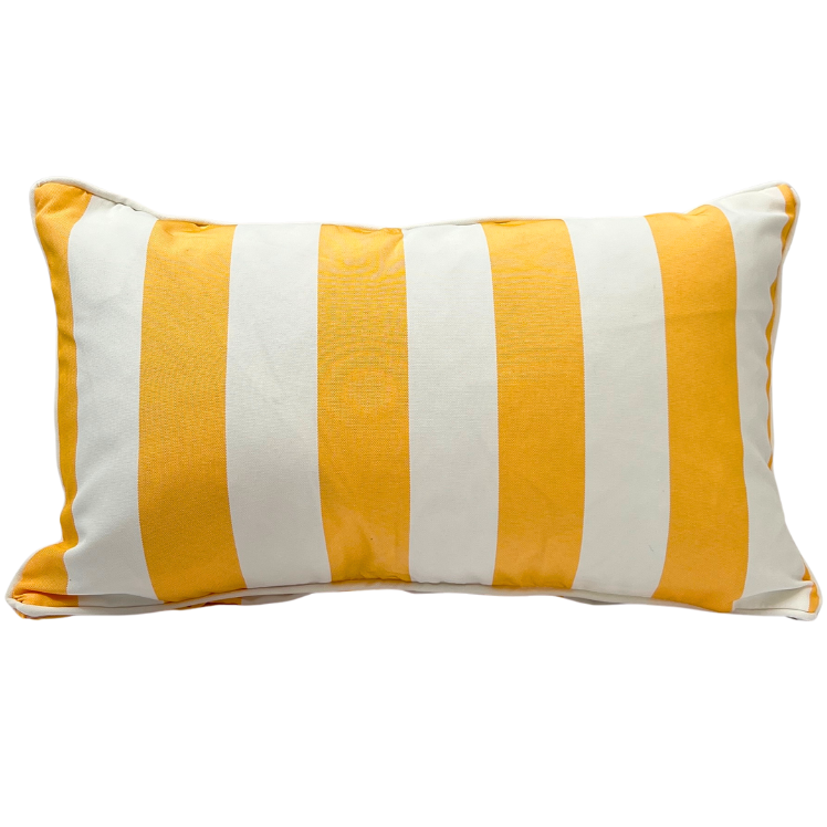 Rectangular yellow striped cushion. 