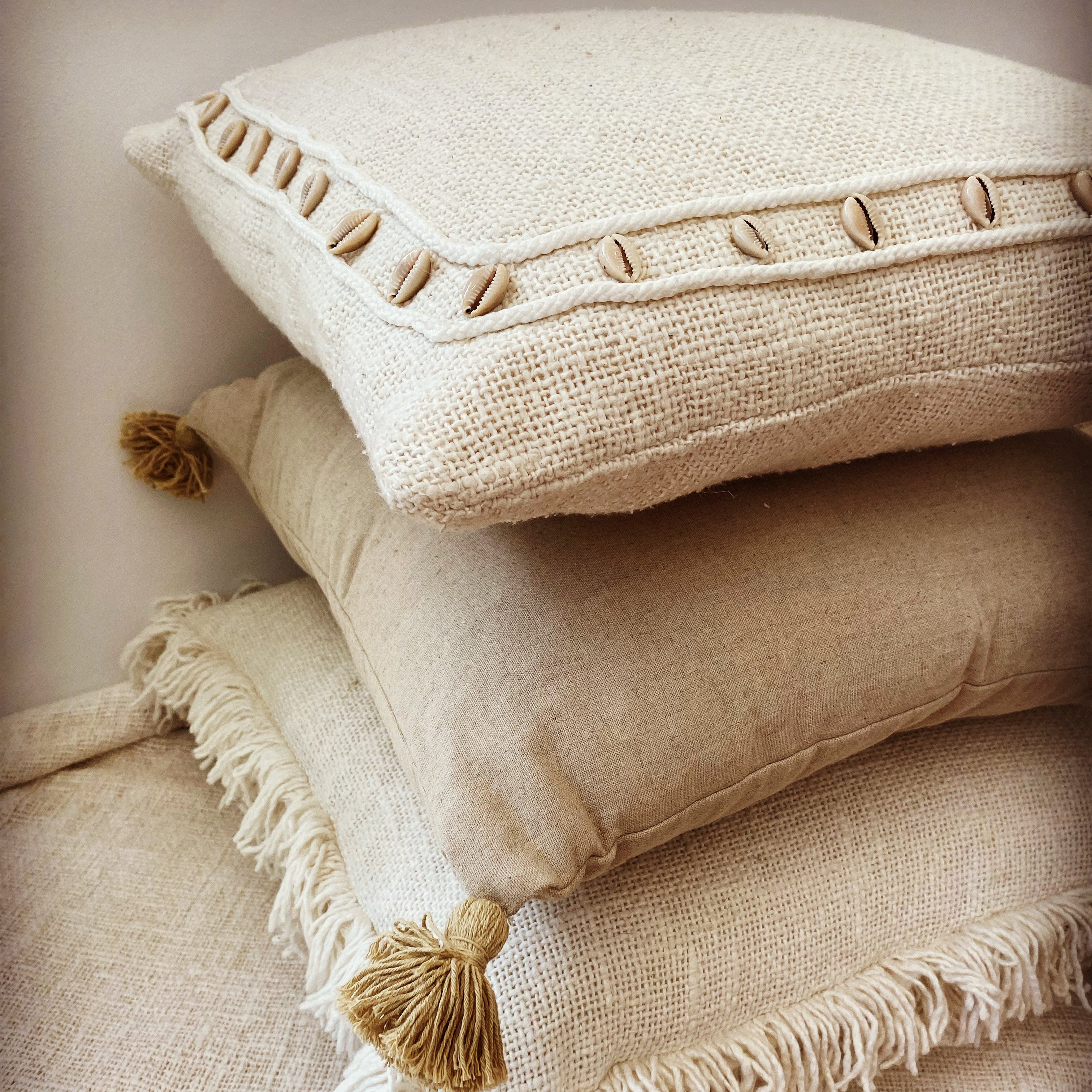 Multiple cushion on a sofa. 