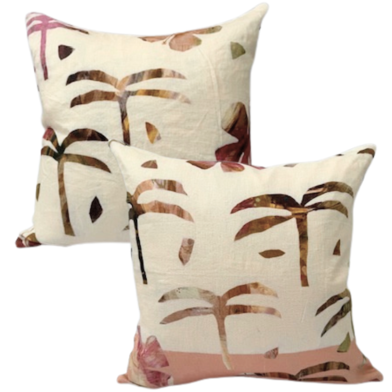 Two decorative cushion with palm tree design.