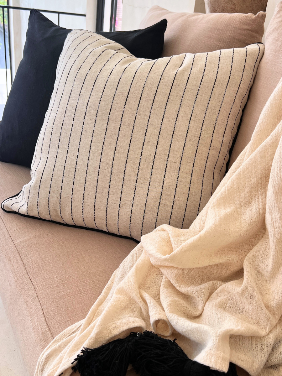 Noir Fine Stripe Cushion Square - New!