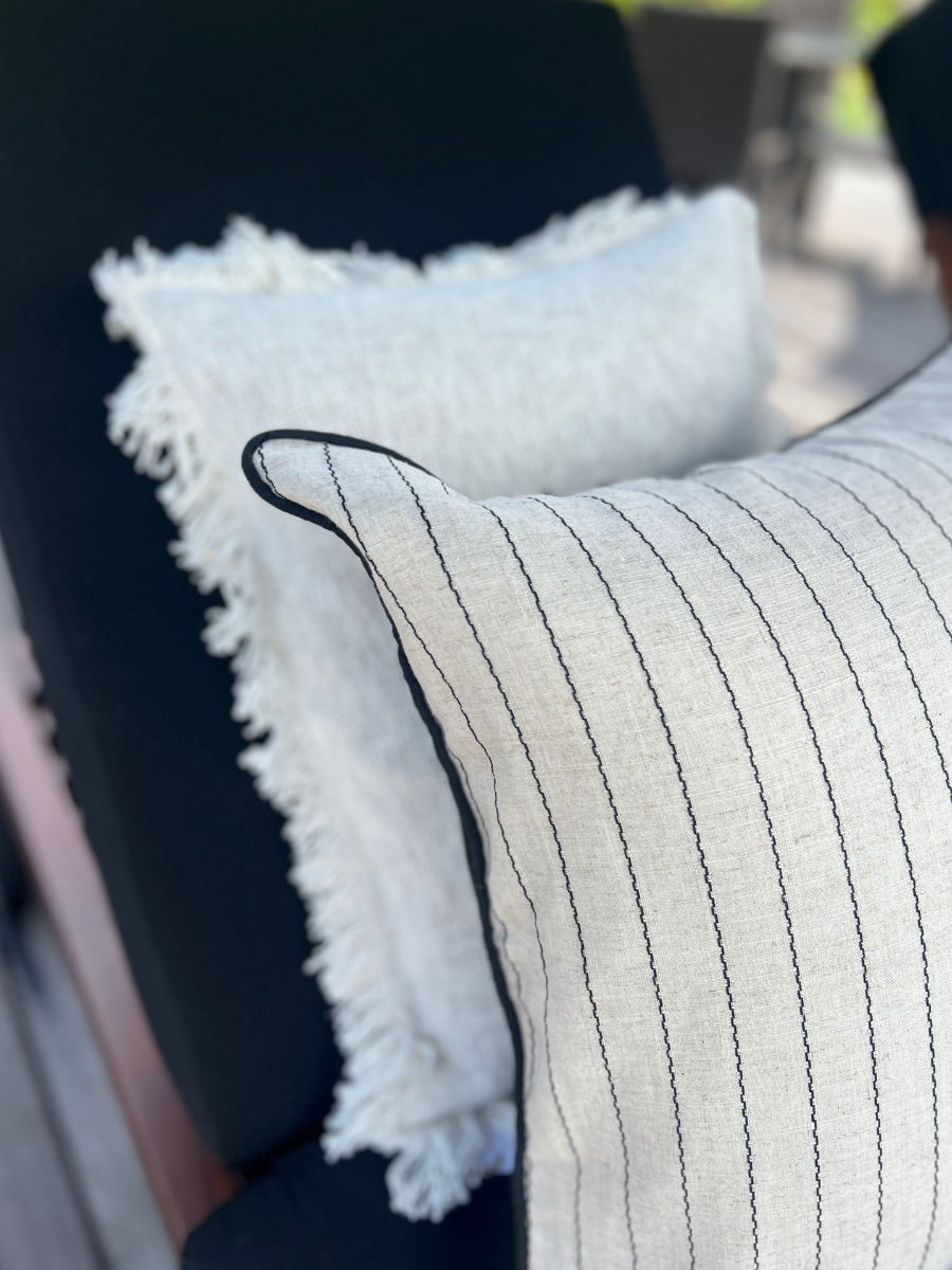 Noir Fine Stripe Cushion Square - New!