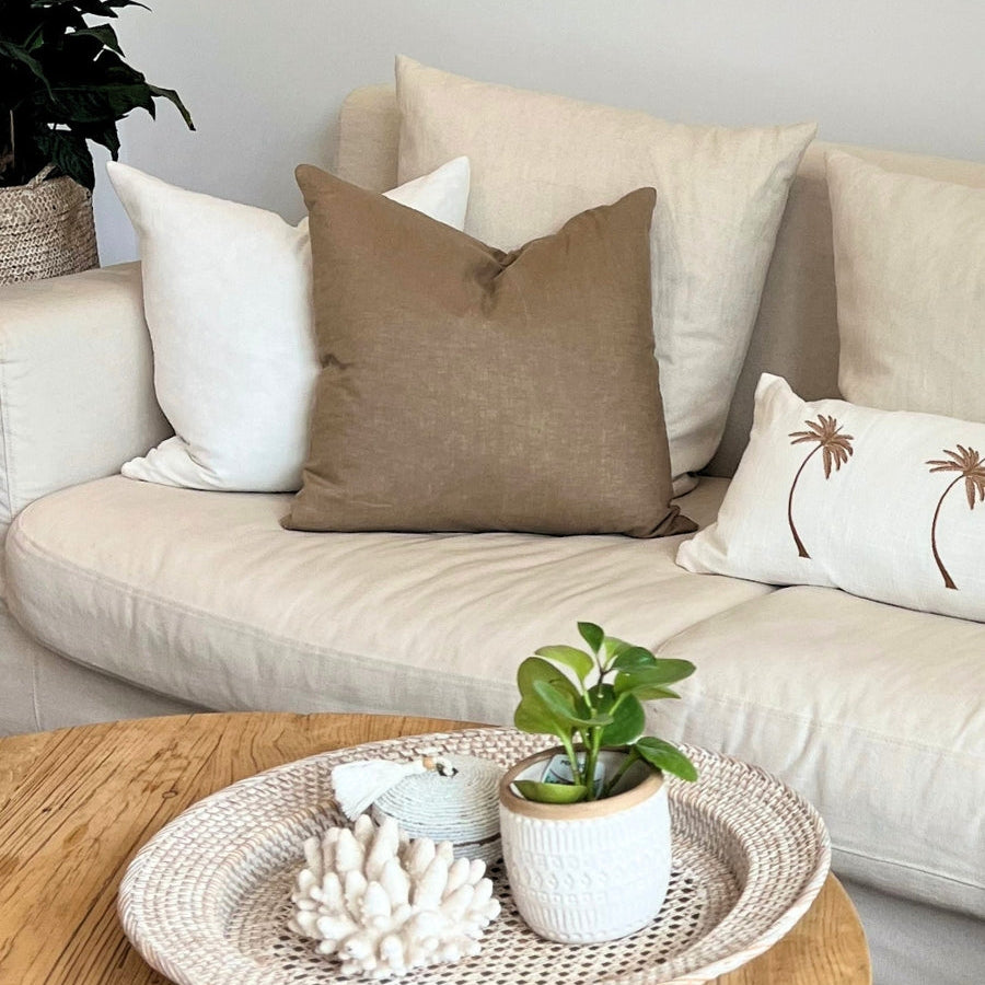 White and brown cushions.