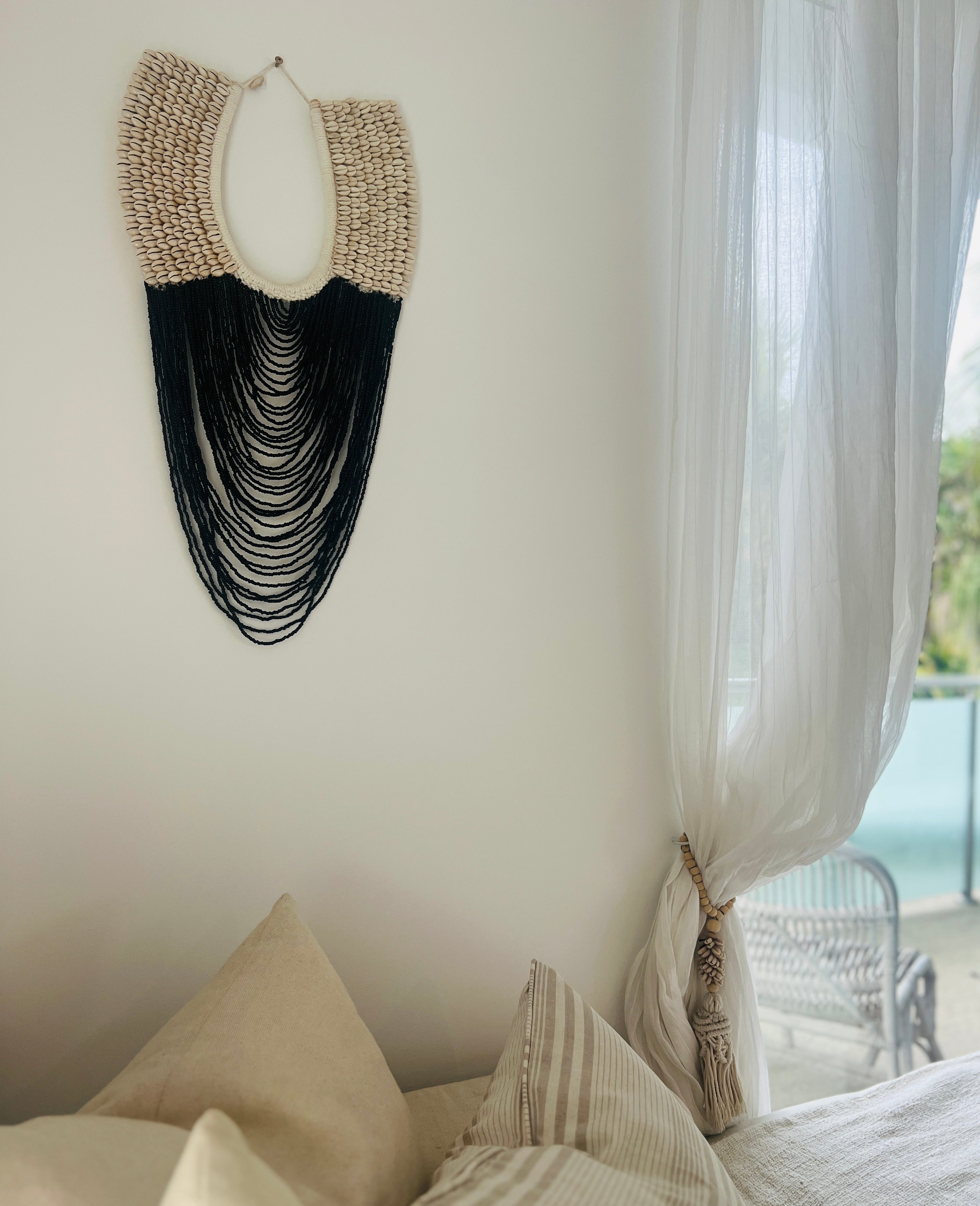 Large Cowrie Wall Necklace - Black - New!