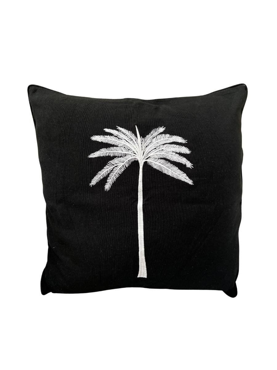 Grand Palm Cushion - White Palm on Black