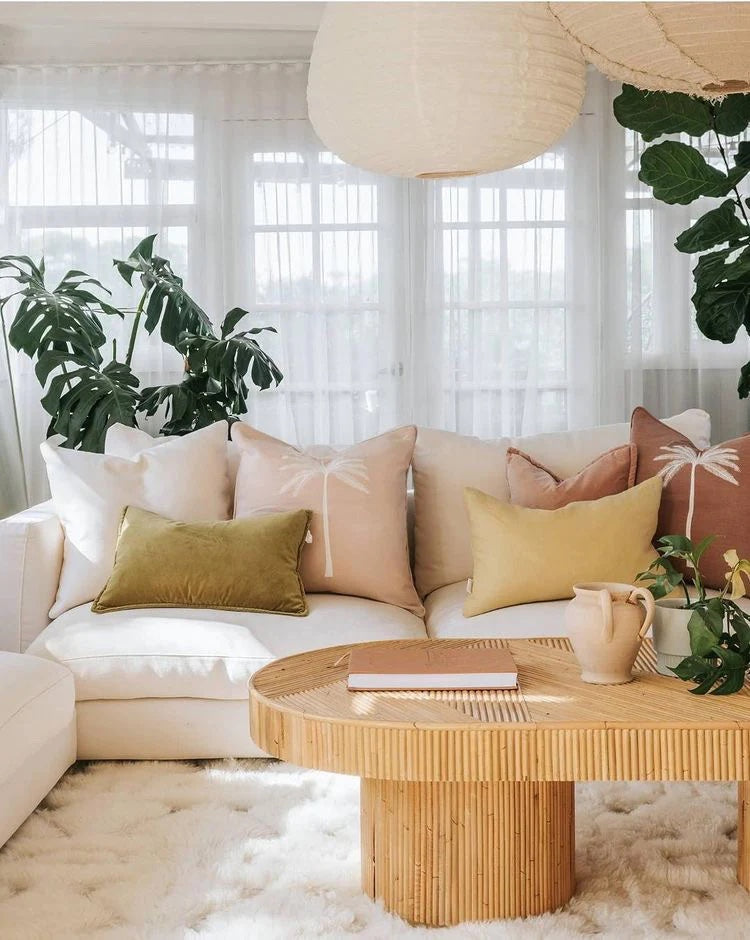 Grand Palm Cushion - Dusty Pink With White Palm