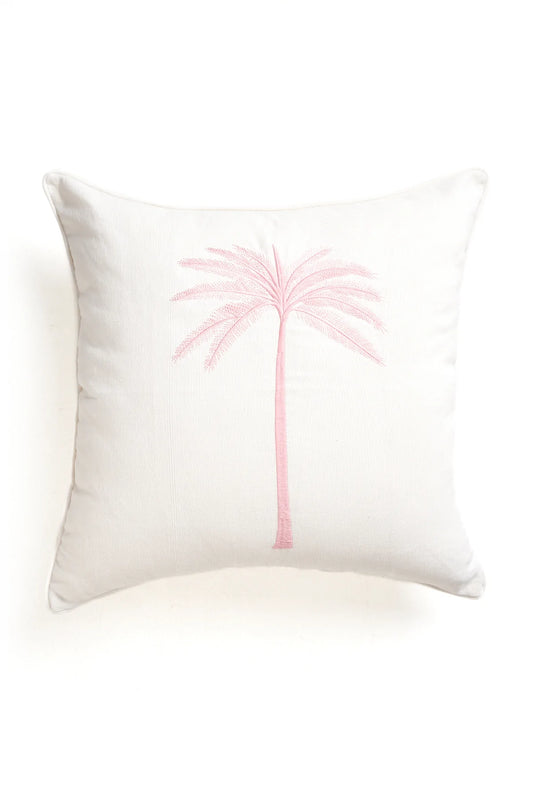 Grand Palm Cushion - Antique White With Pink Palm